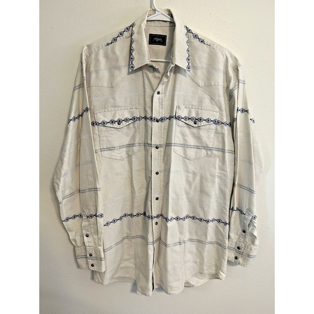 Roper Western Pearl Snap Aztec Design Long Sleeve Shirt Mens SZ XL